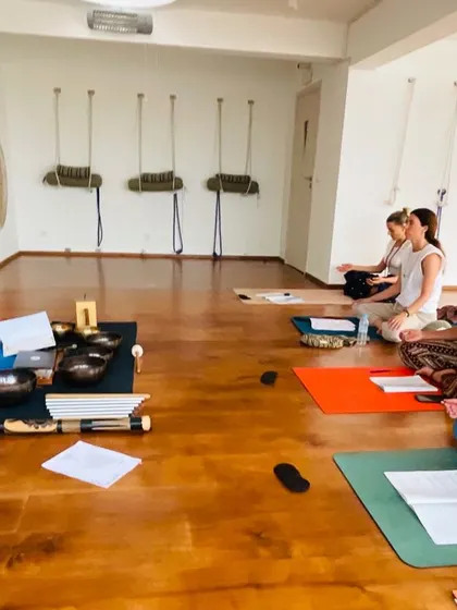 Leading a theory and practice session at RoofYoga in Casablanca.
