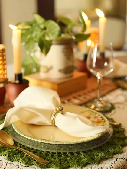 Another view of the olive green placemats, a versatile addition to any dining collection.