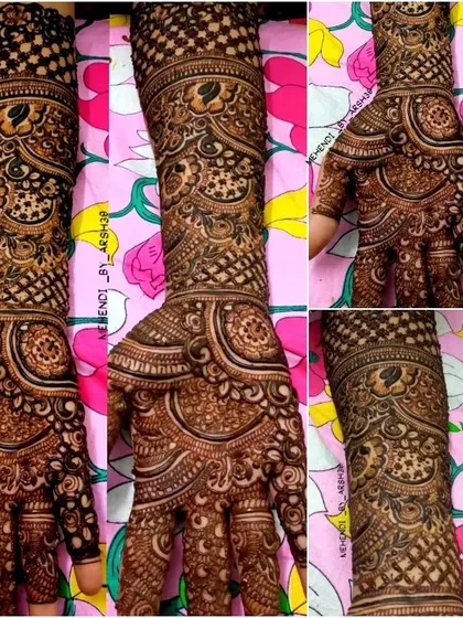 Multiple views of a single arm design, highlighting the intricate cuff and the detailed work extending up the arm.