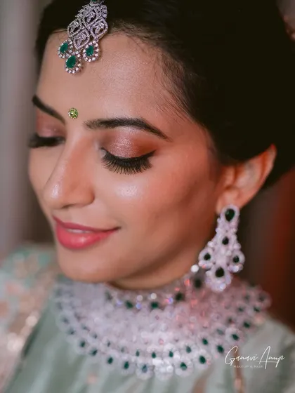 A close-up look at my soft glam technique. Notice the clean, defined eye makeup with natural-looking lashes and the smooth, dewy skin finish. I believe in enhancing your features without masking them, ensuring you look and feel beautiful.