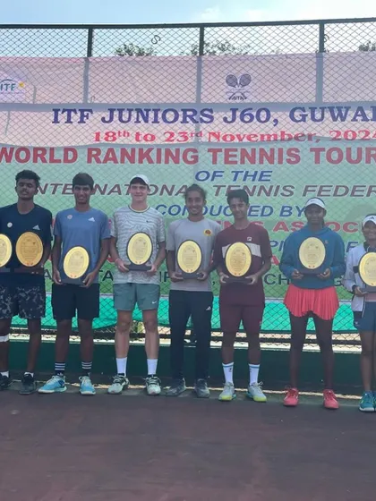 The lineup of champions at the ITF Juniors J60 in Guwahati. We are proud to see our player among the winners, a testament to his skill and our academy's training.