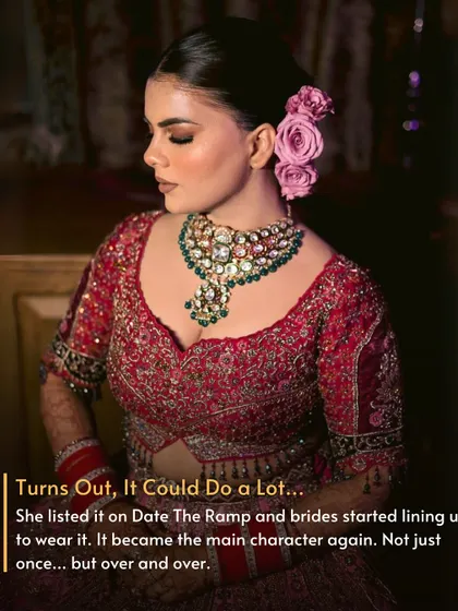 Turns Out, It Could Do a Lot. She listed it with us, and brides started lining up to wear it. Her lehenga became the main character again, not just once, but over and over.