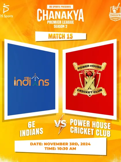 A fixture announcement for Week 3 of the CPL, showcasing the upcoming clash between 6E Indians and Power House Cricket Club.