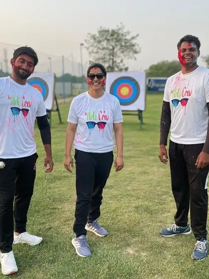 The "Holi Crew" at the club. We believe in having fun together, and festival celebrations like Holi bring our archery family even closer.