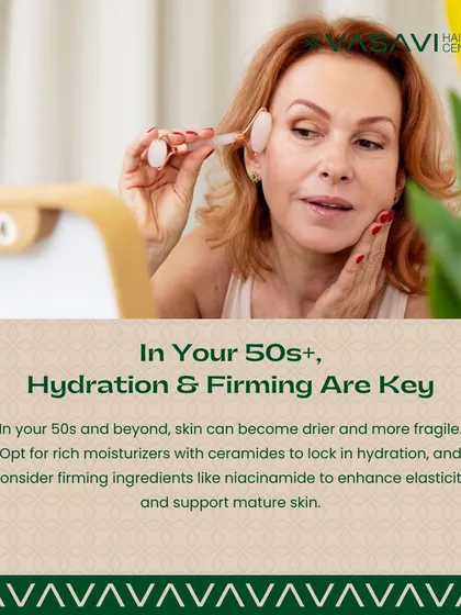 For those in their 50s and beyond, skin can become drier. I recommend rich moisturizers with ceramides to lock in hydration and firming ingredients like niacinamide to enhance elasticity.