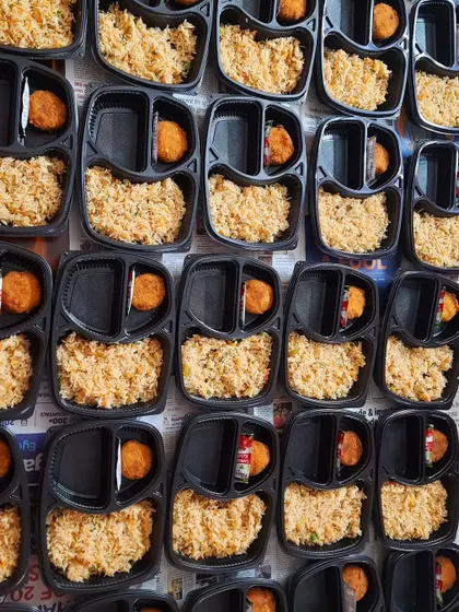 A simple yet delicious party box order of veg fried rice and our popular veg cutlets. This is a great option for a hassle-free party meal that everyone enjoys.
