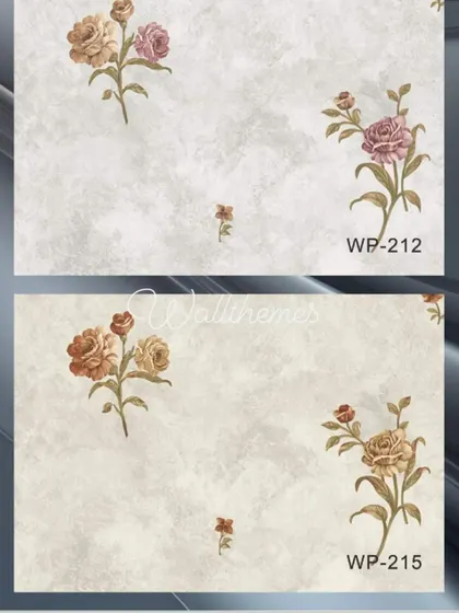 Two color options for a delicate, scattered rose wallpaper design.