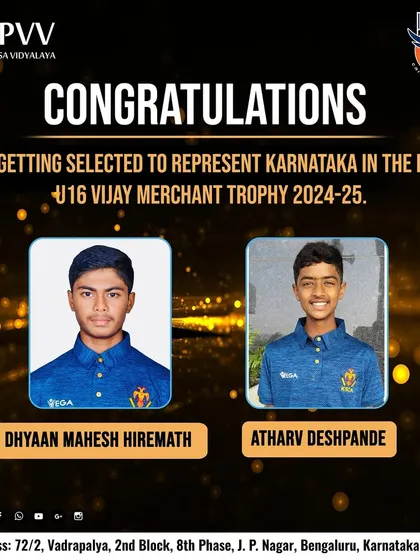 A proud moment for the academy. Congratulations to our players Dhyaan and Atharv on their selection to represent Karnataka in the prestigious BCCI U16 Vijay Merchant Trophy.