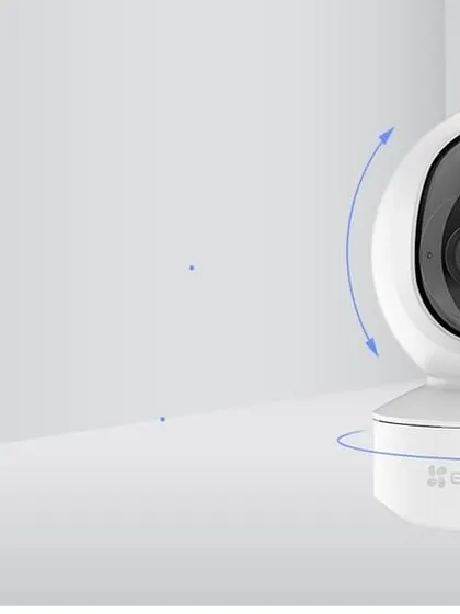 This graphic illustrates the 360-degree visual coverage of the EZVIZ TY1, with 340-degree horizontal rotation and 55-degree vertical rotation.