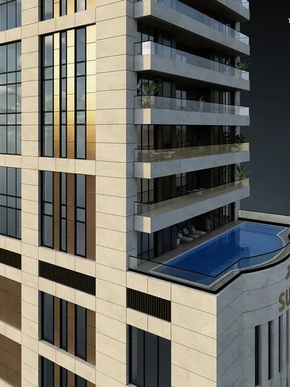 This view highlights the private pool integrated into the podium of our Worli tower. It is an example of how we meticulously design every element to embody luxury, comfort, and sophistication.
