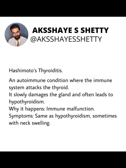 Hashimoto's Thyroiditis is an autoimmune condition where the immune system attacks the thyroid. This slowly damages the gland and is a common cause of hypothyroidism, or an underactive thyroid.