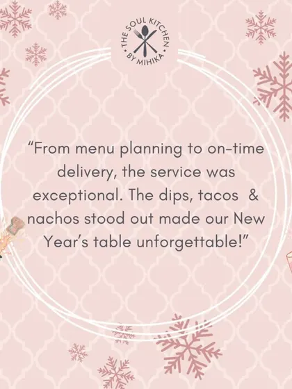 Your feedback means the world to us. This testimonial highlights our exceptional service, from menu planning to on-time delivery, making a customer's New Year's table unforgettable.