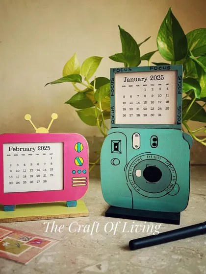 For the nostalgic and the creative. These retro-themed desk calendars, shaped like a vintage TV and an instant camera, are a fun way to keep track of the days.