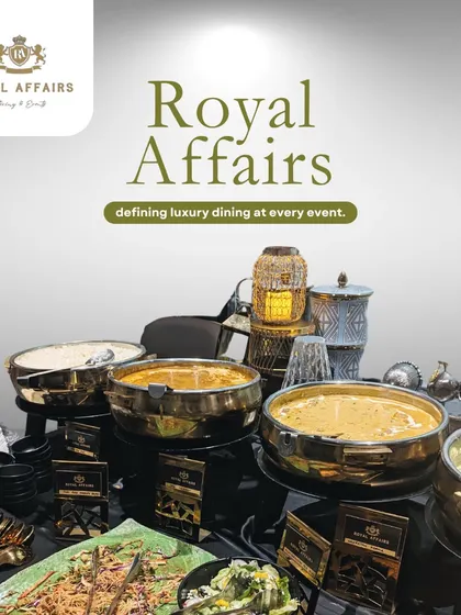 I am dedicated to perfecting your event with unique flavors. This buffet setup, with its golden cutlery and elegant dishes, promises a luxury dining experience for your guests.