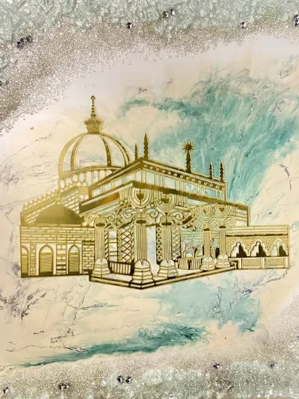 A clear, straight-on shot of the Ajmer Sharif Dargah piece, showing all the fine details of the shrine's architecture.
