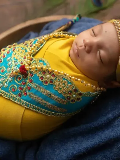 Another beautiful angle of the sleeping Krishna, showcasing the rich textures and colors of the theme.