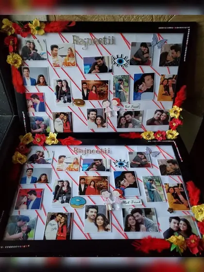 I often make matching frames for fans. Here are two identical 'Rajneetii' frames, ready to be sent out.