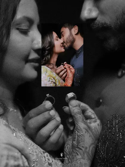 A black and white collage capturing the intensity and emotion of the ring ceremony, from the exchange itself to the intimate moments that follow.