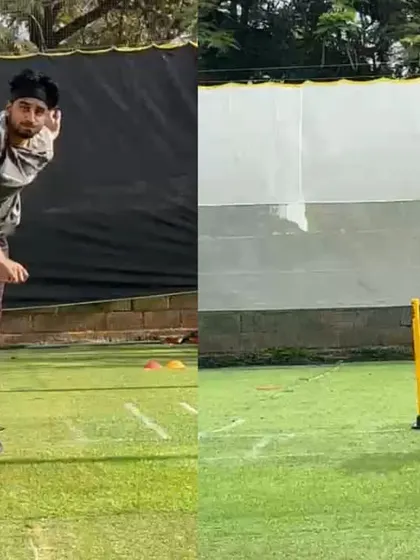 This before and after shot focuses on the leg spinner's improved stride alignment. A well-aligned front foot landing is the foundation for a strong and consistent bowling action.