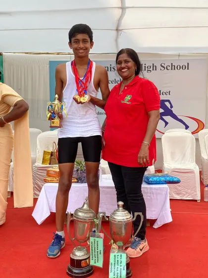 Another photo celebrating Jordan's achievements as the school's top athlete.