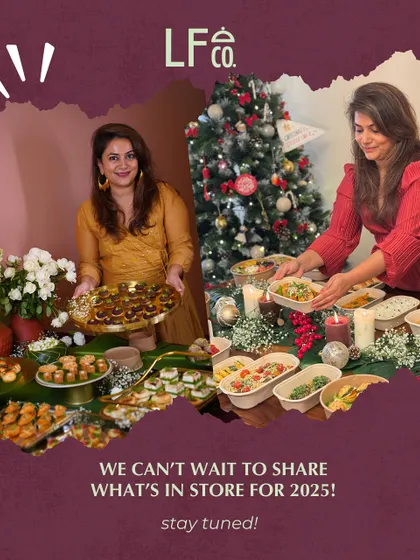 As we look back on a fantastic year, we can't wait to share what's in store for 2025. Our founder, Bhakti, is seen here with our festive spreads, ready for another year of delicious celebrations.