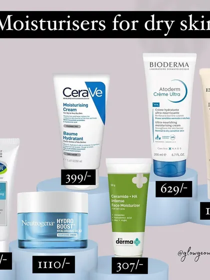 If you have dry skin, you need a moisturizer that provides intense hydration. This image features a range of products with ingredients like ceramides and hyaluronic acid, designed to repair the skin barrier and lock in moisture.