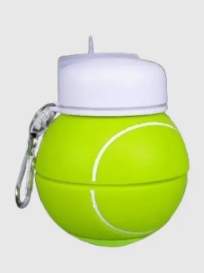 This is my super popular foldable silicone bottle, shown here in its compact, collapsed form. It's perfect for travel, the gym, or for kids' school bags because it saves so much space when empty.