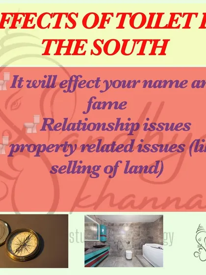 The South direction is linked to your name and fame. A toilet here can negatively affect your reputation and also cause relationship or property-related issues. I offer remedies for this that don't involve breaking any structures.
