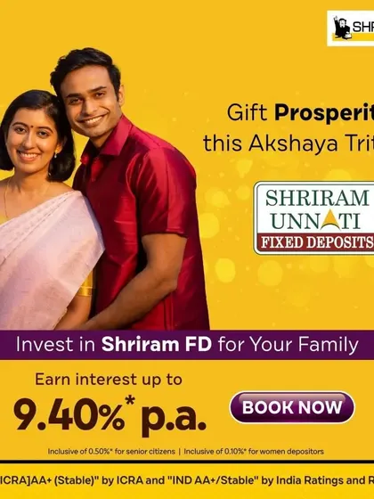 An advertising photo for a festive campaign, showing a couple in traditional attire. I specialize in creating culturally relevant visuals for brands targeting specific holidays like Akshaya Tritiya.