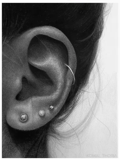 An A5 drawing of an ear, created as a demonstration for one of my realism workshops.