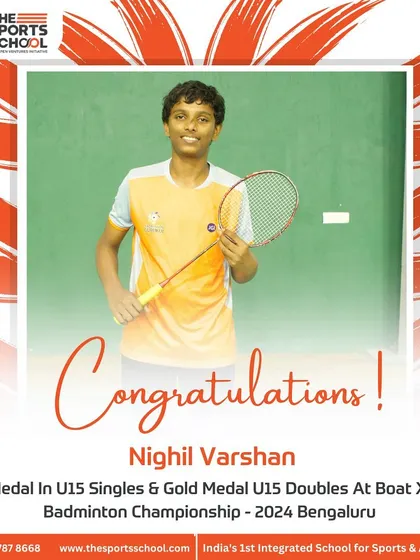 Nighil Varshan with his Silver Medal in U15 Singles and Gold Medal in U15 Doubles.