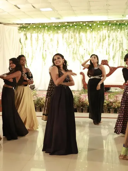 A shot of the bride's crew, the 'Team Bride', having fun and showing off their moves.
