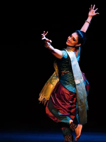 A dynamic leap from a performance at the Nritya Upahaar Festival. The energy of a live performance is something truly special, and I'm grateful for every opportunity to be on stage.