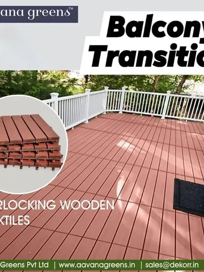This balcony transition was done using my interlocking wooden deck tiles. They are a simple and effective way to upgrade your outdoor flooring, giving it a clean, elegant, and modern look.