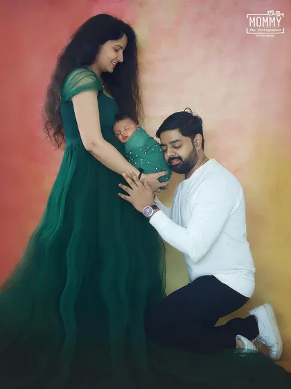 Sukoon mila. 🥰 This photo captures that feeling of peace and completeness when you finally hold your baby. The dad kneeling to be close to his newborn is such a tender moment.
