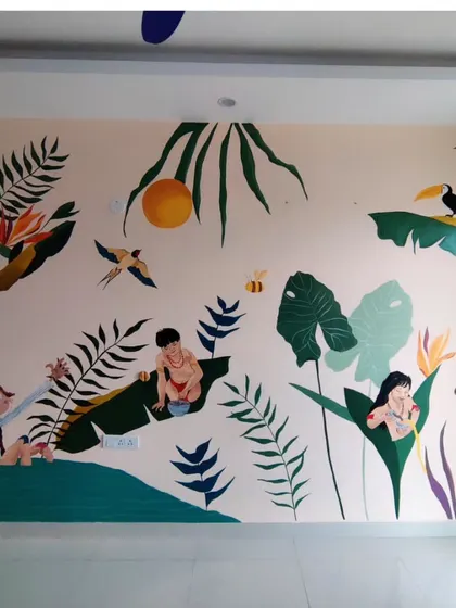 A duplicate image of the full Poldi cartoon mural.