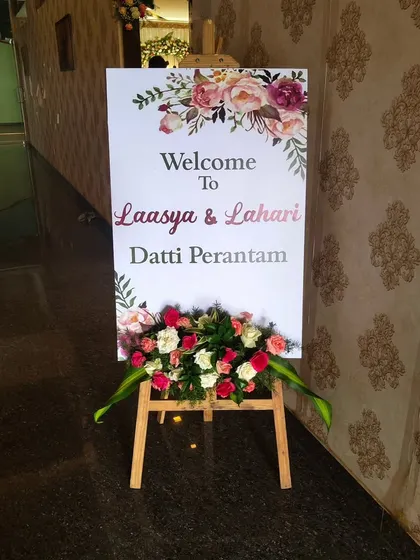 A welcome sign for a traditional Datti Perantam ceremony.
