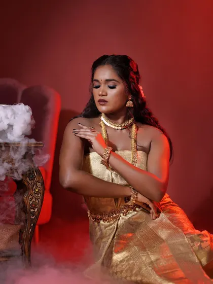 Another dreamy shot from the concept shoot. The makeup is designed to look flawless and radiant even in creative and unconventional lighting setups.