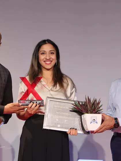A proud moment accepting the TEDx speaker award, a symbol of the journey and the ideas I was privileged to share on stage.