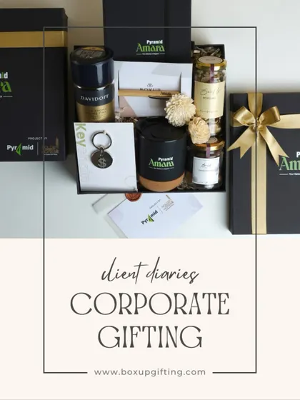 From our client diaries: a beautiful corporate hamper curated as a giveaway for Pyramid Amara's expo. This box includes premium coffee, a branded candle, and other thoughtful items to impress their customers.