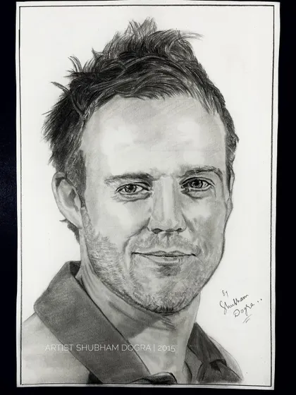 An early pencil sketch of South African cricketer AB de Villiers. This portrait from 2015 shows my long-standing passion for capturing sports icons on paper.