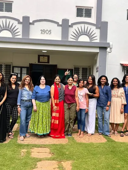 The wonderful group from my first saree draping workshop. Seeing the confidence and creativity shine through as everyone mastered new drapes was an incredibly rewarding experience.