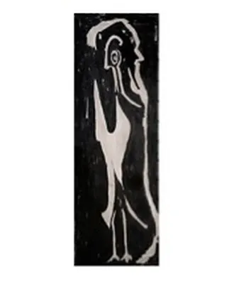 The full view of F.N. Souza's 'Tribute to Rabindranath Tagore'. This elongated canvas emphasizes the flowing form of Tagore's beard, which cleverly incorporates other symbolic figures in Souza's complex visual language.