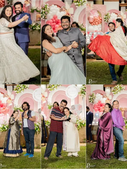 A collage of couples and families dancing and having fun at a party. We create atmospheres that encourage celebration and connection.