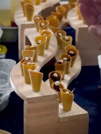 Another view of the cone-shaped canapés, ready for service.