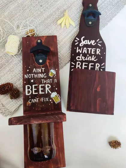 Another look at our popular beer bottle openers. They are designed to be mounted on the wall for easy access and add a bit of humor to your home bar setup.