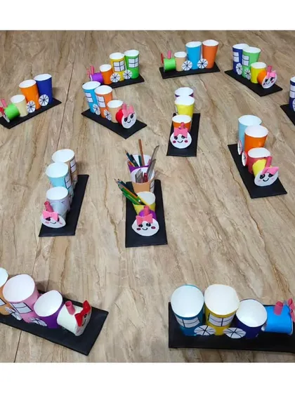 All aboard the creativity express. Our students made these amazing train pen holders using recycled paper cups, showing that art can be both fun and functional.
