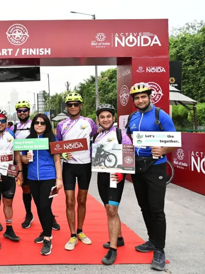 The team at the start/finish line of the Active Noida cyclothon. We always show up in numbers to support good causes.