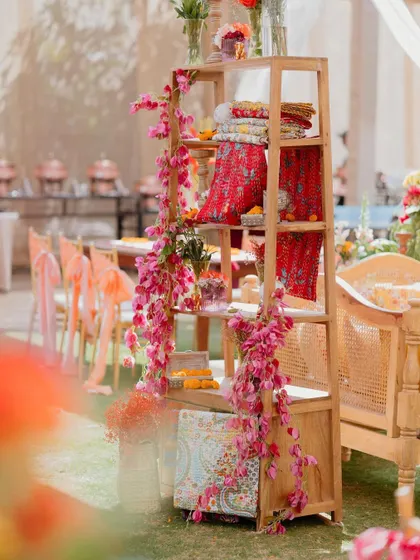 These images and videos showcase the rich variety of details, floral arrangements, and decor elements that bring our vibrant Haldi and Mehendi celebrations to life.