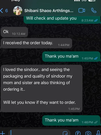 This heartwarming message from a customer shows how much the quality of our sindoor matters. I am so happy that she, her mom, and her sister all appreciate the purity and packaging of our traditional plant sindoor.